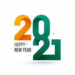 Poster - Paper Cut 2021 Number In Green And Orange Color On White Background For Happy New Year.