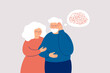 Elderly man with dementia needs help. Mature couple supports each other in the fight with amnesia and mental disorder. Memory loss concept. Vector illustration