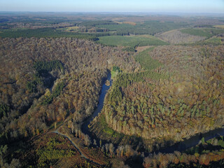 Canvas Print - Belgique Wallonie Gaume Ardenne foret bois vert paysage automne aerienne Semois riviere