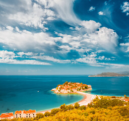 Fantastic view of the small islet Sveti Stefan. Location place Montenegro, Europe.