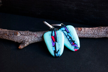 Wall Mural - Abstract pattern polymer clay earrings. Handmade jewelry.