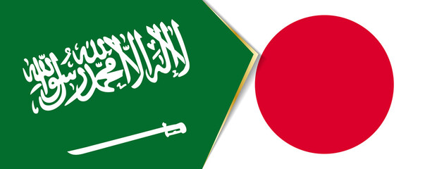 Saudi Arabia and Japan flags, two vector flags.