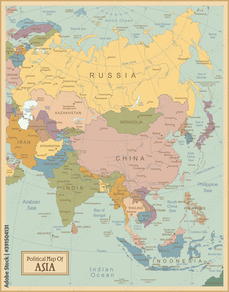 Asia -highly detailed map.All elements are separated in editable layers ...
