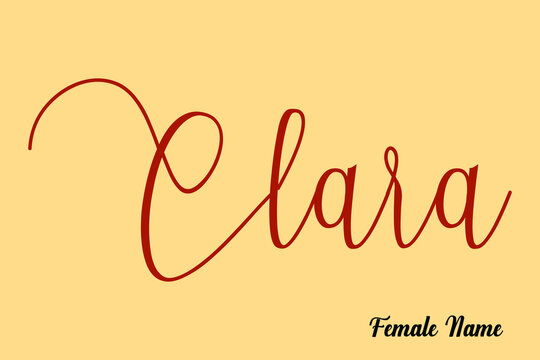 Clara -Female Name Calligraphy Brown Color Text On Light Yellow Background