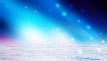Poster - Dark Christmas abstract background. Snow cover, neon glow, blurred bokeh, snowflakes. 3d illustration