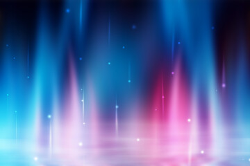 Poster - Dark Christmas abstract background. Snow cover, neon glow, blurred bokeh, snowflakes. 3d illustration