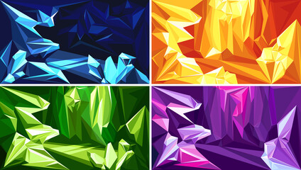 Wall Mural - Collection of caves with different crystals. Beautiful underground locations.