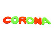Text Buchstaben Corona auf weißen Hintergrund isoliert