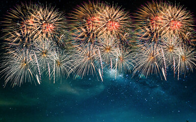 Wall Mural - Colorful of fireworks display  on sky background, for New Year, party or any celebration event