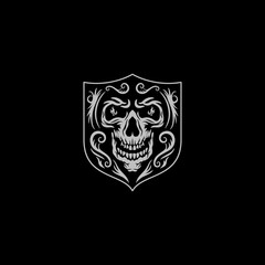 Wall Mural - Heraldry Skull Shield Emblem Badge Symbol, Apparel, Tattoo, Horror, Dark Vector Illustration