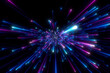 canvas print picture - Abstract background in blue and purple neon glow colors. Speed of light in galaxy. Explosion in universe. Cosmic background for event, party, carnival, celebration or other. 3D rendering.