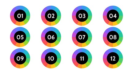 Fototapete - Bullet points data, info markers. icon arrow set. Number Flags 1 to 12 Flat design isolated vector. infographic illustration.