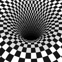 Surreal Chess Background And Hole. Optical Illusion, Vector Illustration