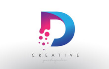 D Letter Design With Creative Dots Bubble Circles And Blue Pink Colors