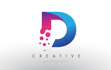 Wall Mural - d letter design with creative dots bubble circles and blue pink colors