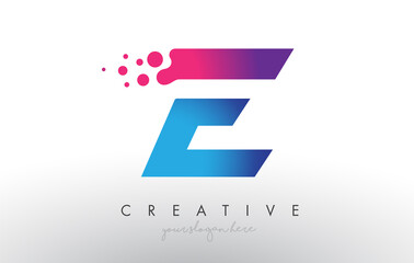 Wall Mural - e letter design with creative dots bubble circles and blue pink colors