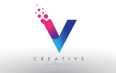 Wall Mural - v letter design with creative dots bubble circles and blue pink colors
