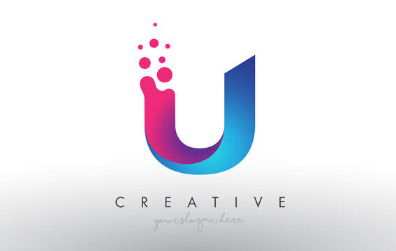 U Letter Design with Creative Dots Bubble Circles and Blue Pink Colors