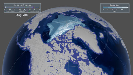 graphic with sept 2019 arctic sea ice minimum. elements of this images furnished by nasa/goddard spa