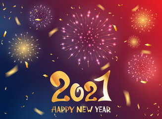 Poster - Happy New Year Blue and Red Background with Fireworks