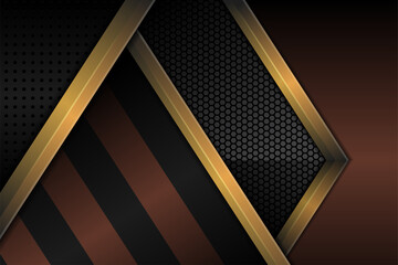 Poster - Horizontal background design template use gold, grey and brown gradient. abstract geometric style. hexagon pattern element. gold element for border.