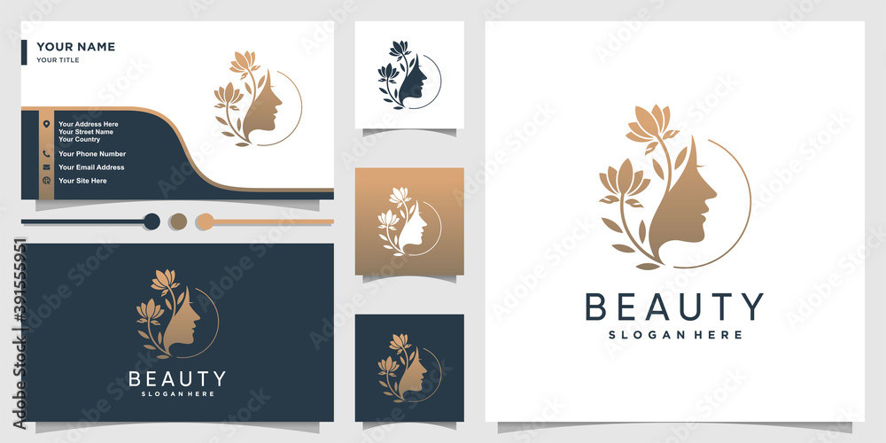 Woman logo with beauty gradient concept and business card design ...