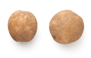 Wall Mural - Two Organic Potatoes Isolated Over White Background