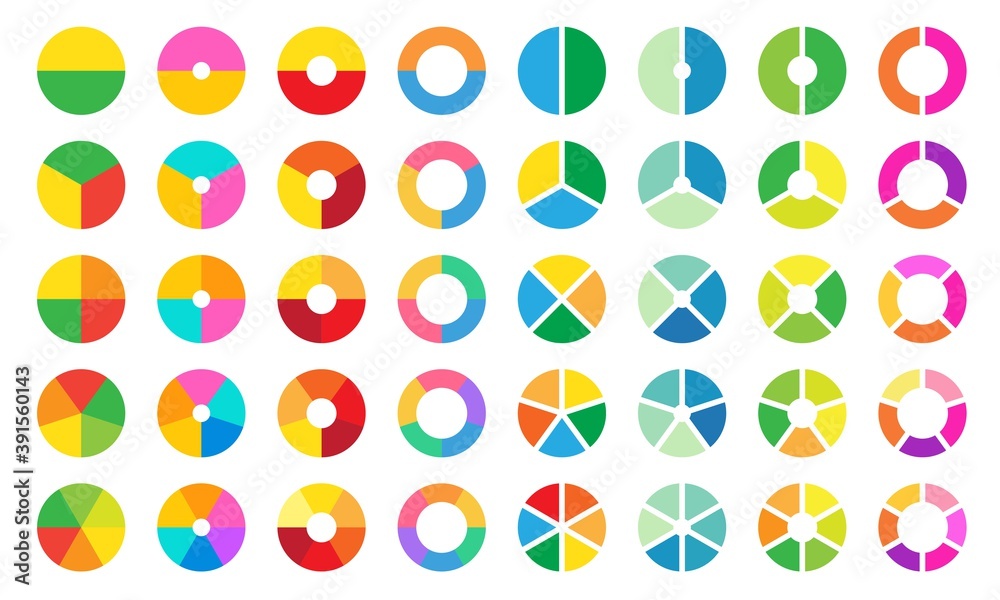 Colorful pie and donut chart collection for business infographic ...
