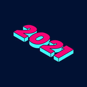 2021 Happy New Year logo text design with isometric numbers. Minimal Holiday decoration elements for design, postcards, greeting cards, invitations, flyers, stickers, stripes