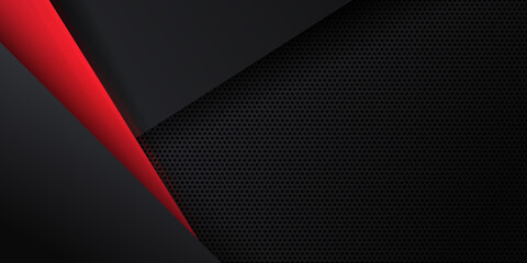 Abstract black red grey metallic carbon neutral overlap red light hexagon mesh design modern luxury futuristic technology background vector illustration.