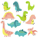 Fototapeta Dinusie - Set of little cute dinosaurs