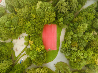 Poster - Top view of an outdoor basketball court and a playground