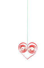 Wall Mural - Red quilling paper heart hanging with string, isolated white