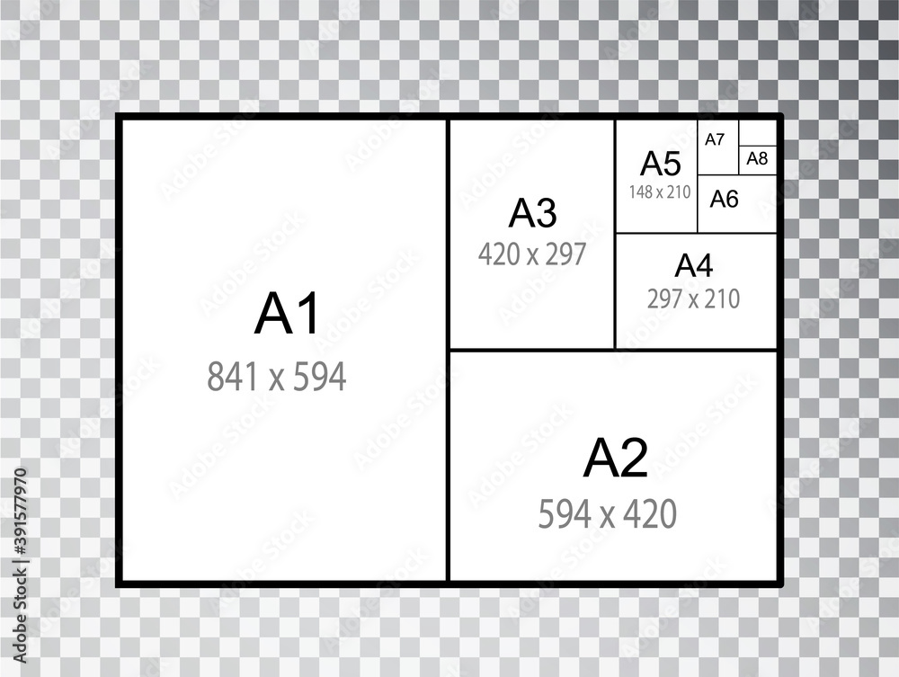 Expanded Paper Formats IInternational A series paper size formats isolated on transparent ...