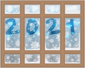 Wall Mural - Winter background 2021 new year with snowflakes, vector illustration