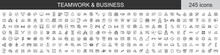 Big Set Of 245 Teamwork And Business Icons. Thin Line Icons Collection. Vector Illustration