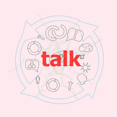 Poster - Text Talk. Education concept . Flat outline linear Infographic