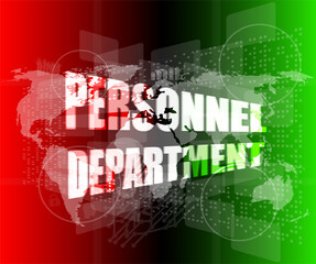 Poster - personnel department words on digital screen with world map