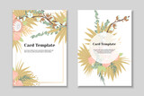 Fototapeta Boho - Set of 2 boho greting card templates, tender pastel colorls, white background. Golden geometrical  frame.
