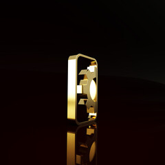 Gold Software, web development, programming concept icon isolated on brown background. Programming language and program code on screen mobile. Minimalism concept. 3d illustration 3D render.