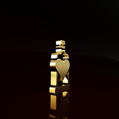 Gold Bottle with love potion icon isolated on brown background. Valentines day symbol. Minimalism concept. 3d illustration 3D render.