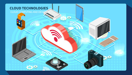 Wall Mural - isometric vector set of computer and keyboard, laptop, tablet pc and smartphone. 3d devices illustra