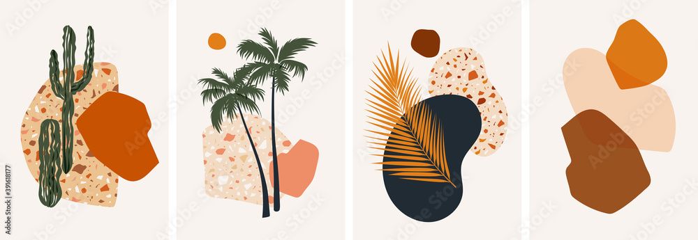 Collection of contemporary abstract art posters. Paper cut abstract floral collages. Design for social media, wallpapers, postcards, prints, romance. - obrazy, fototapety, plakaty 