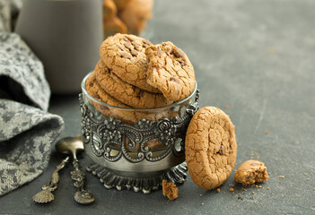 Poster - Chocolate oatmeal cookies. Homemade baking. Selective focus.