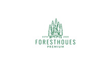 Home House Forest Tree Minimalist Line Outline  Logo Vector Icon Illustration Design