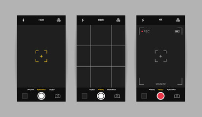 Wall Mural - phone camera interface vertical view. mobile app application. photo and video shooting. vector illus