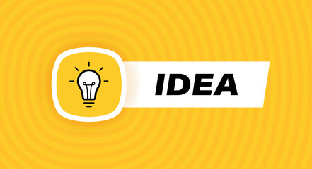 Poster - Idea label design with light bulb and rays isolated on Geometric background in yellow colors. Vector illustration