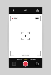 Wall Mural - phone camera interface vertical view. mobile app application. video shooting. vector illustration gr