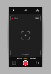 Wall Mural - phone camera interface vertical view. mobile app application. video shooting. vector illustration gr