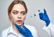 © SHOTPRIME STUDIO - Woman syringe anesthesia botox injection doctor blue gloves